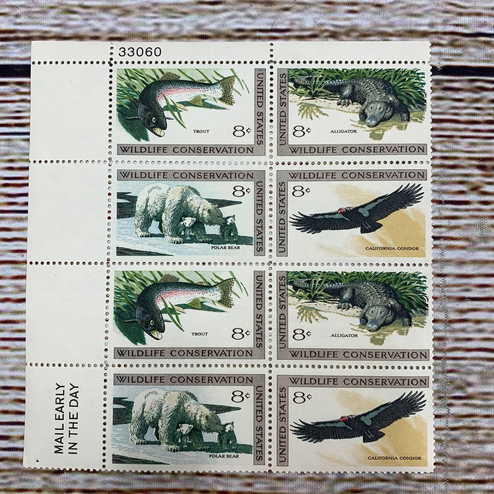 Wildlife Conservation US Postage Stamps Sheet of 8 Vintage Unused 1971